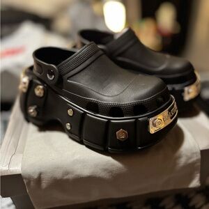 Black Platform Clogs with Silver Accents